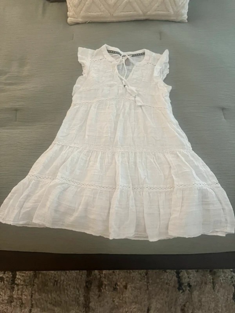 Girls' White Tiered Eyelet Tie-Front Casual Dress